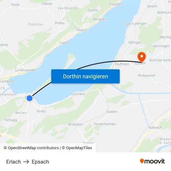 Erlach to Epsach map