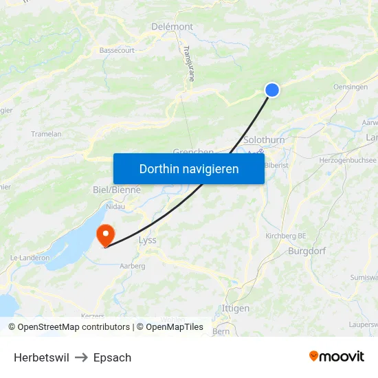 Herbetswil to Epsach map