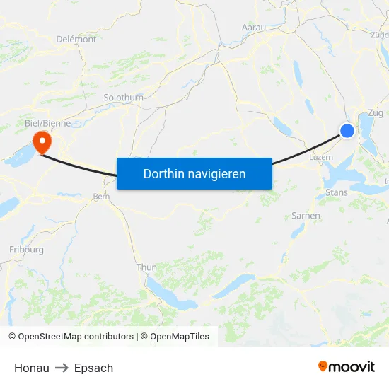 Honau to Epsach map