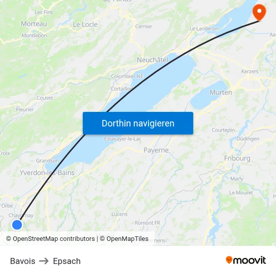 Bavois to Epsach map