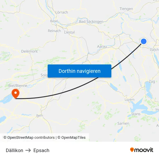 Dällikon to Epsach map