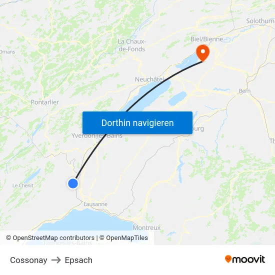 Cossonay to Epsach map