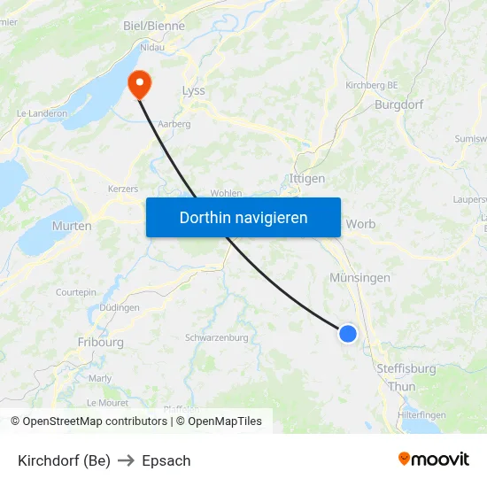 Kirchdorf (Be) to Epsach map