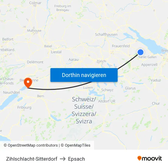 Zihlschlacht-Sitterdorf to Epsach map
