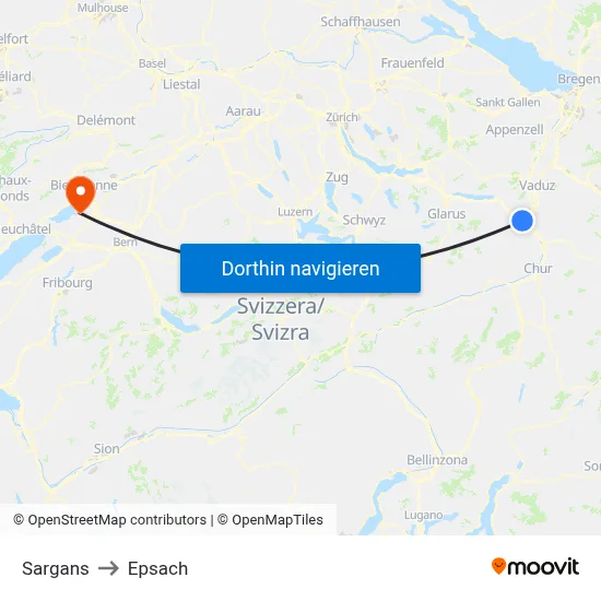 Sargans to Epsach map