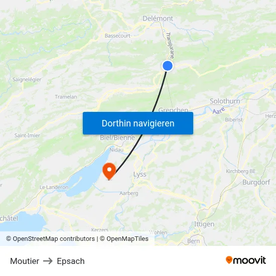 Moutier to Epsach map