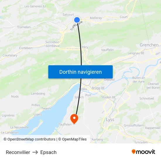 Reconvilier to Epsach map