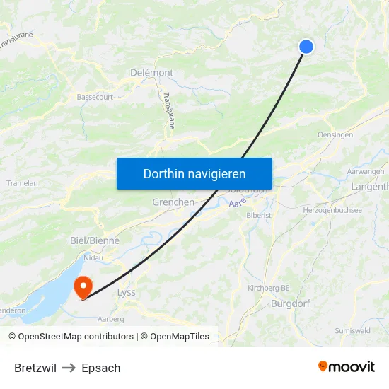 Bretzwil to Epsach map