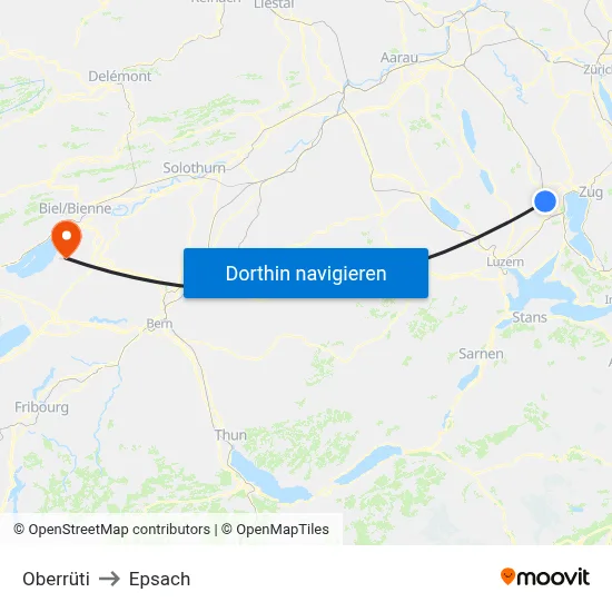 Oberrüti to Epsach map
