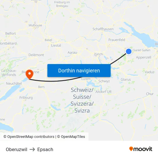 Oberuzwil to Epsach map