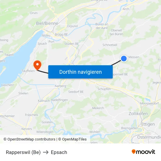 Rapperswil (Be) to Epsach map