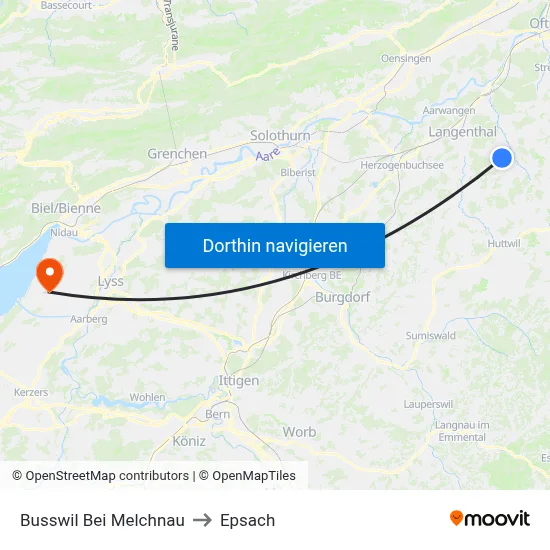 Busswil Bei Melchnau to Epsach map