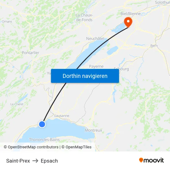 Saint-Prex to Epsach map