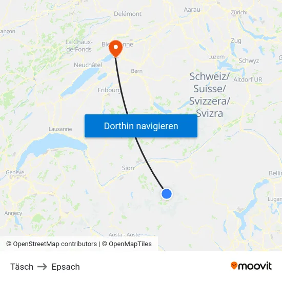 Täsch to Epsach map