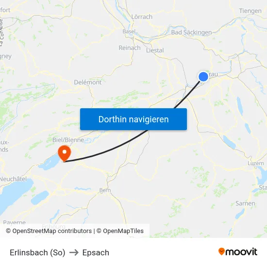 Erlinsbach (So) to Epsach map