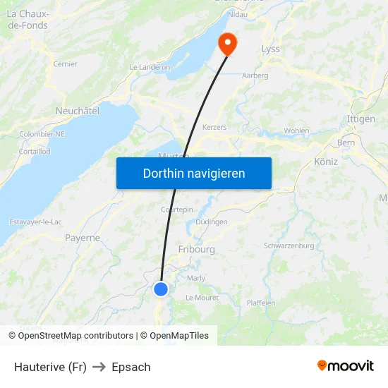 Hauterive (Fr) to Epsach map