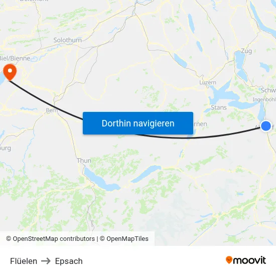 Flüelen to Epsach map