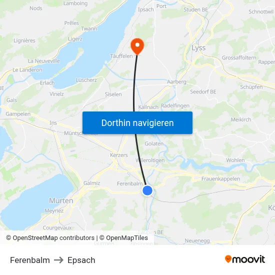 Ferenbalm to Epsach map