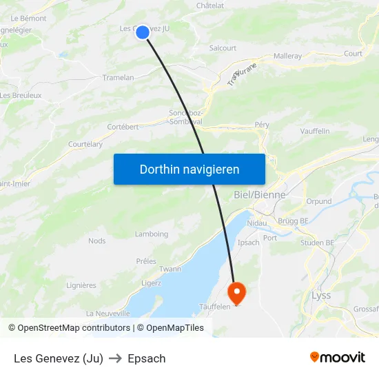 Les Genevez (Ju) to Epsach map