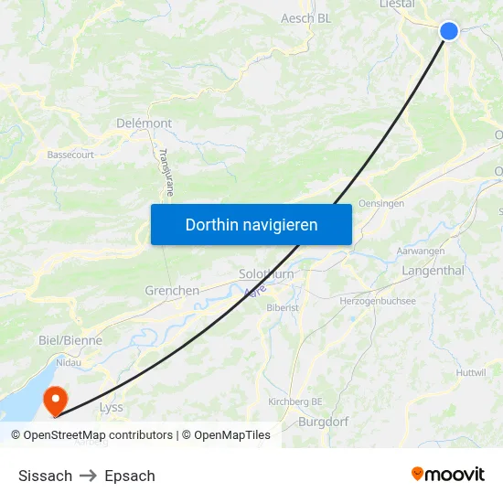 Sissach to Epsach map
