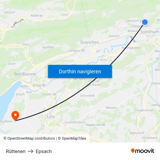 Rüttenen to Epsach map