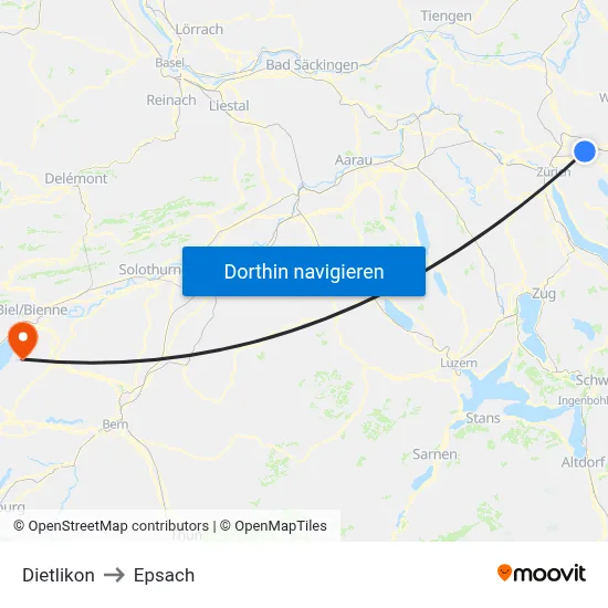 Dietlikon to Epsach map