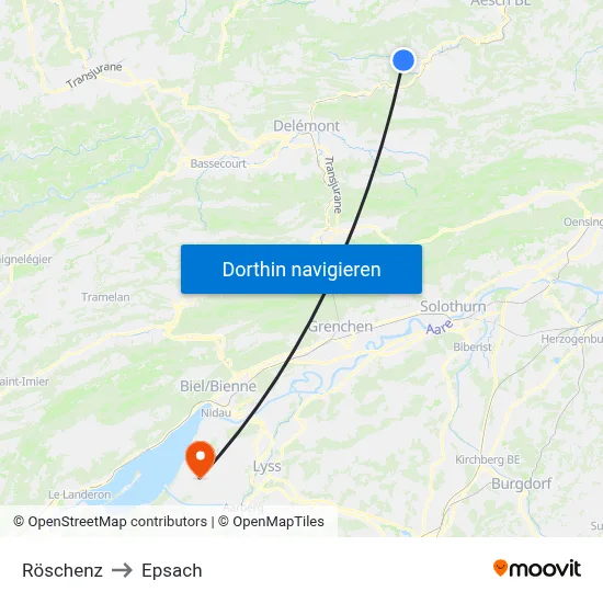 Röschenz to Epsach map