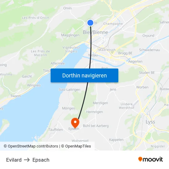 Evilard to Epsach map