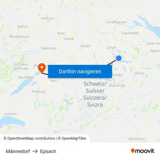Männedorf to Epsach map