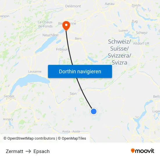 Zermatt to Epsach map