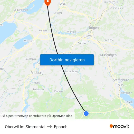 Oberwil Im Simmental to Epsach map