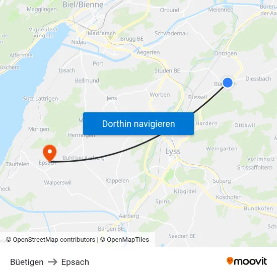 Büetigen to Epsach map