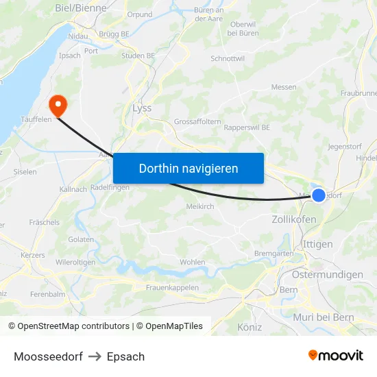 Moosseedorf to Epsach map