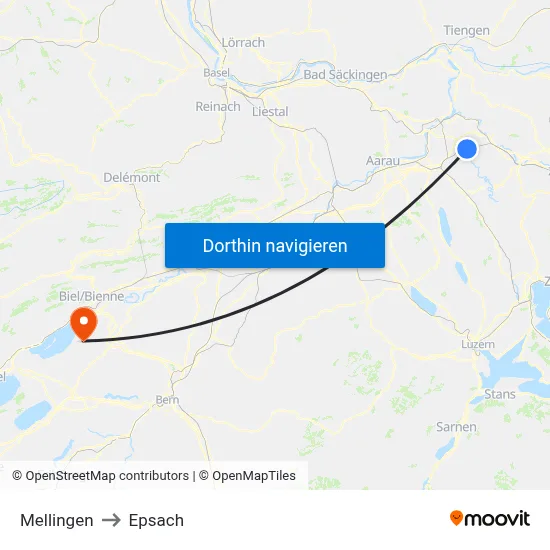 Mellingen to Epsach map