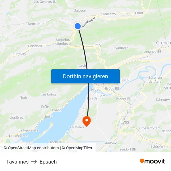 Tavannes to Epsach map