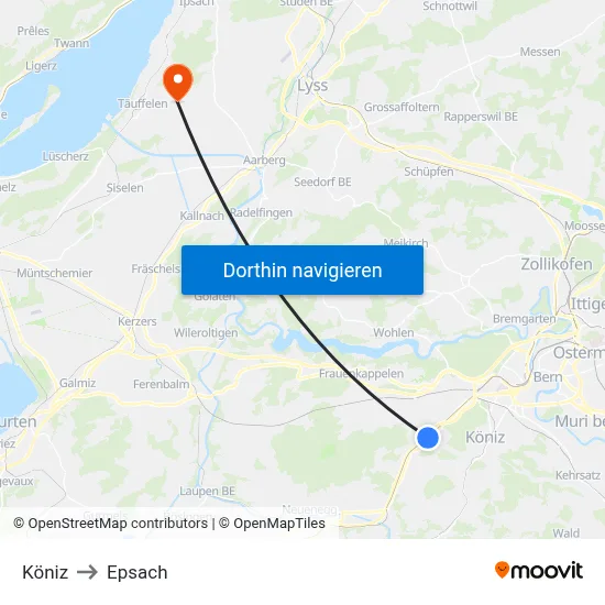 Köniz to Epsach map