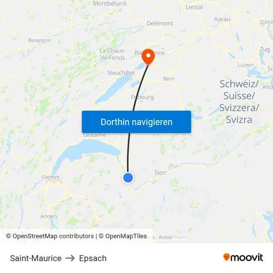 Saint-Maurice to Epsach map