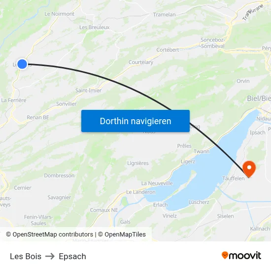 Les Bois to Epsach map
