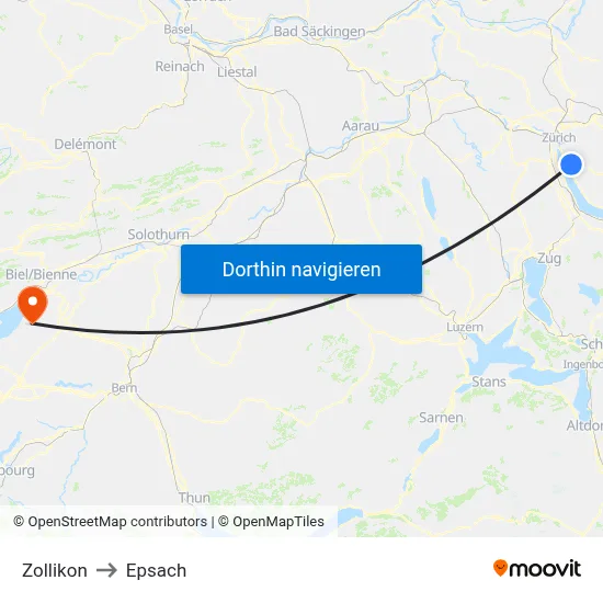 Zollikon to Epsach map