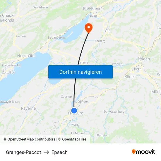 Granges-Paccot to Epsach map