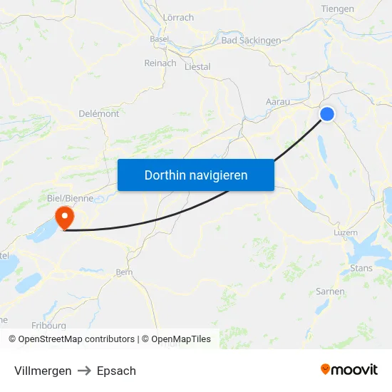 Villmergen to Epsach map