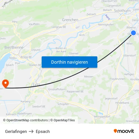 Gerlafingen to Epsach map