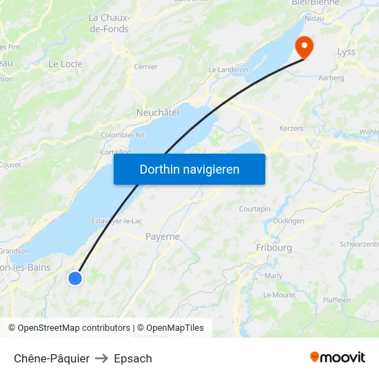 Chêne-Pâquier to Epsach map