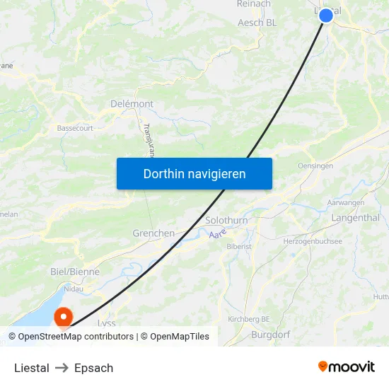 Liestal to Epsach map