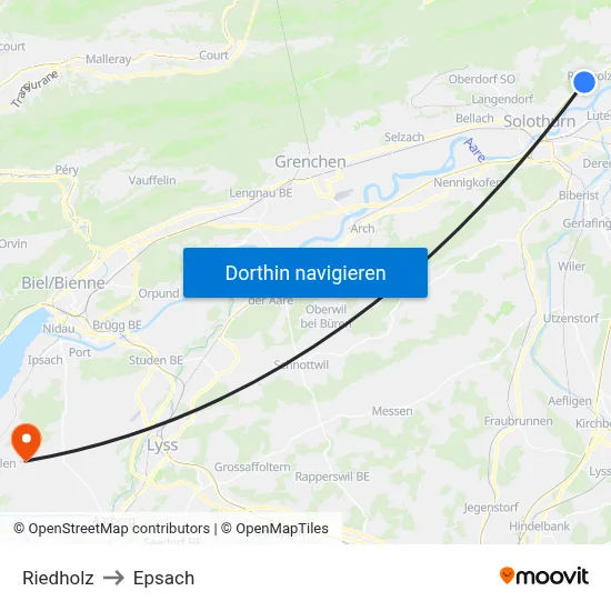 Riedholz to Epsach map