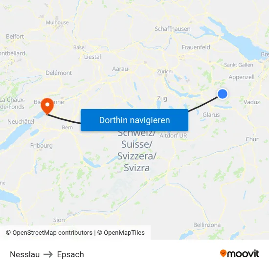 Nesslau to Epsach map