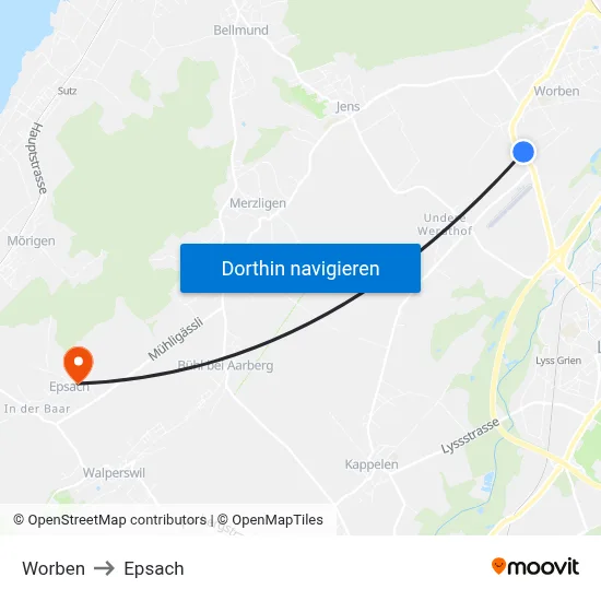 Worben to Epsach map