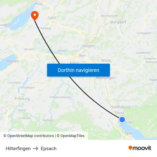 Hilterfingen to Epsach map