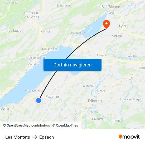 Les Montets to Epsach map