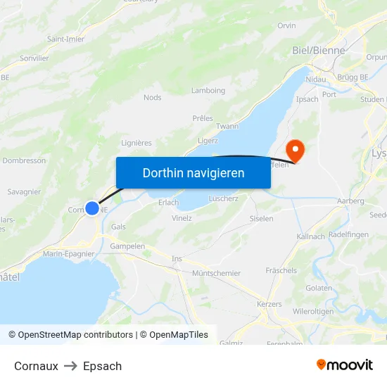 Cornaux to Epsach map